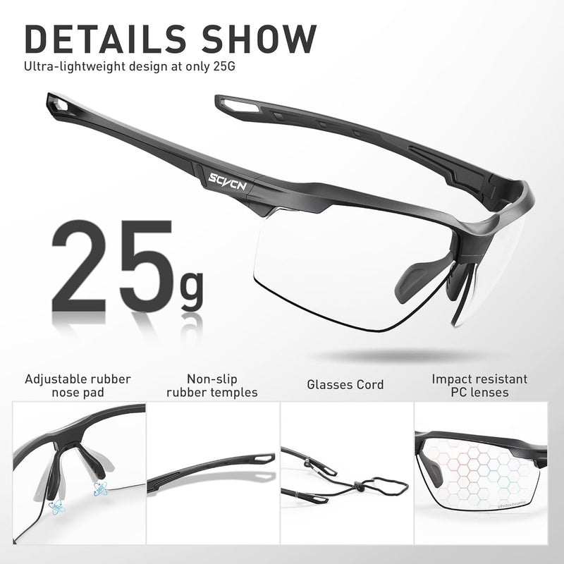 SCVCN Photochromic Sunglasses Sports Cycling Glasses for Men Women Youth Clear Glasses UV400 Protection MTB Running S87 - Image 4